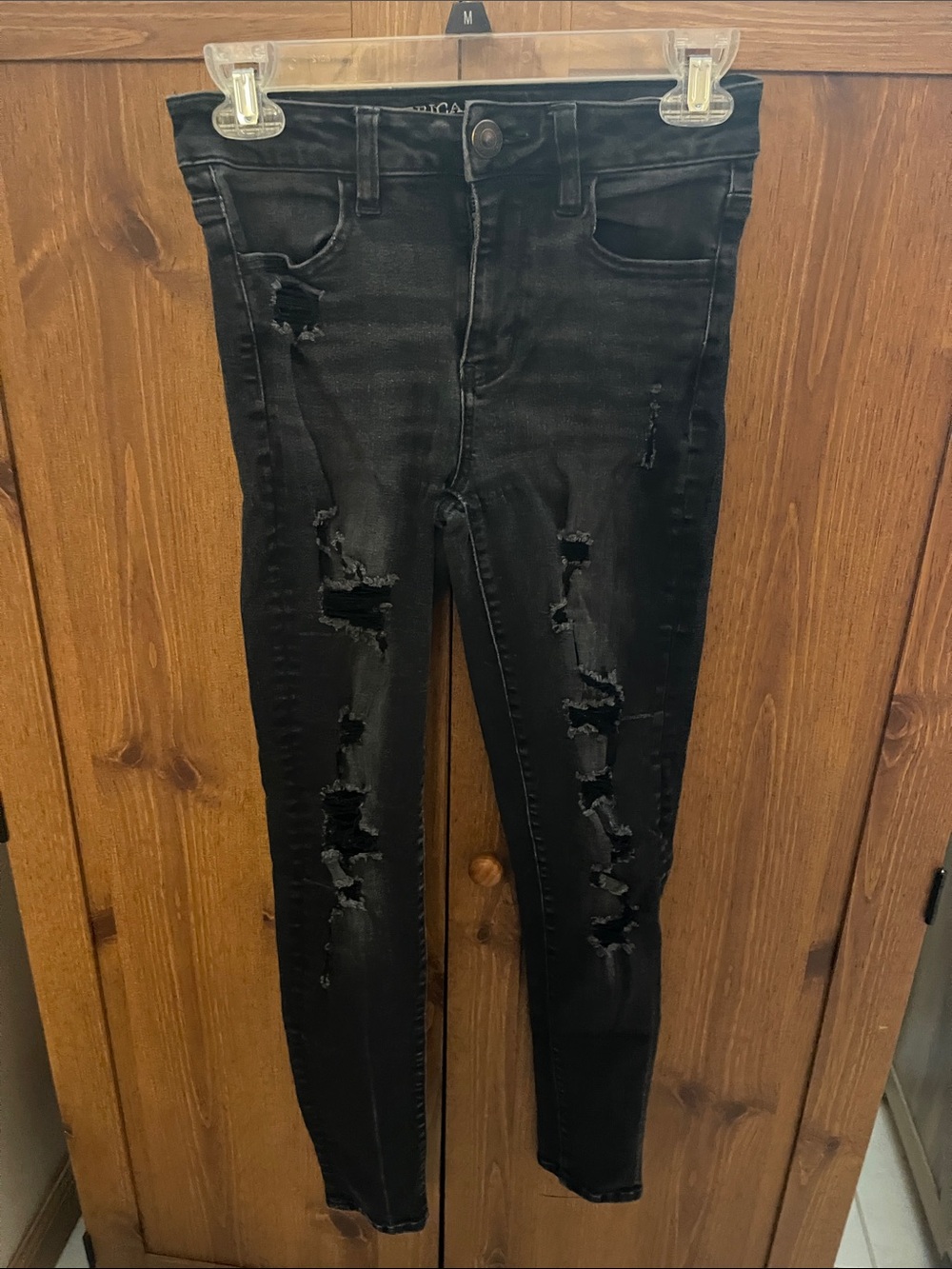 American Eagle Outfitters Black Ripped High-Rise Skinny Jeans
